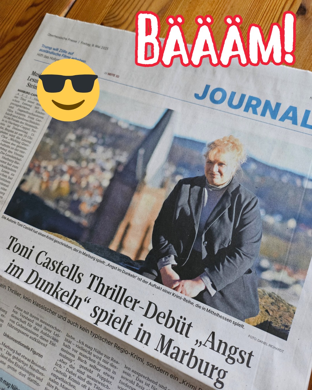 Vielen Dank an die @opmarburg für fast eine ganze Seite! Morgens die Zeitung aufzuklappen und sein Gesicht in dieser Größe zu sehen, ist ganz schön besonders. There's more to come!
Mehr zur Lesung: Bald.
#AngstimDunkeln #Krimi #TeamMarburg #TatortMarburg #MarburgKrimi