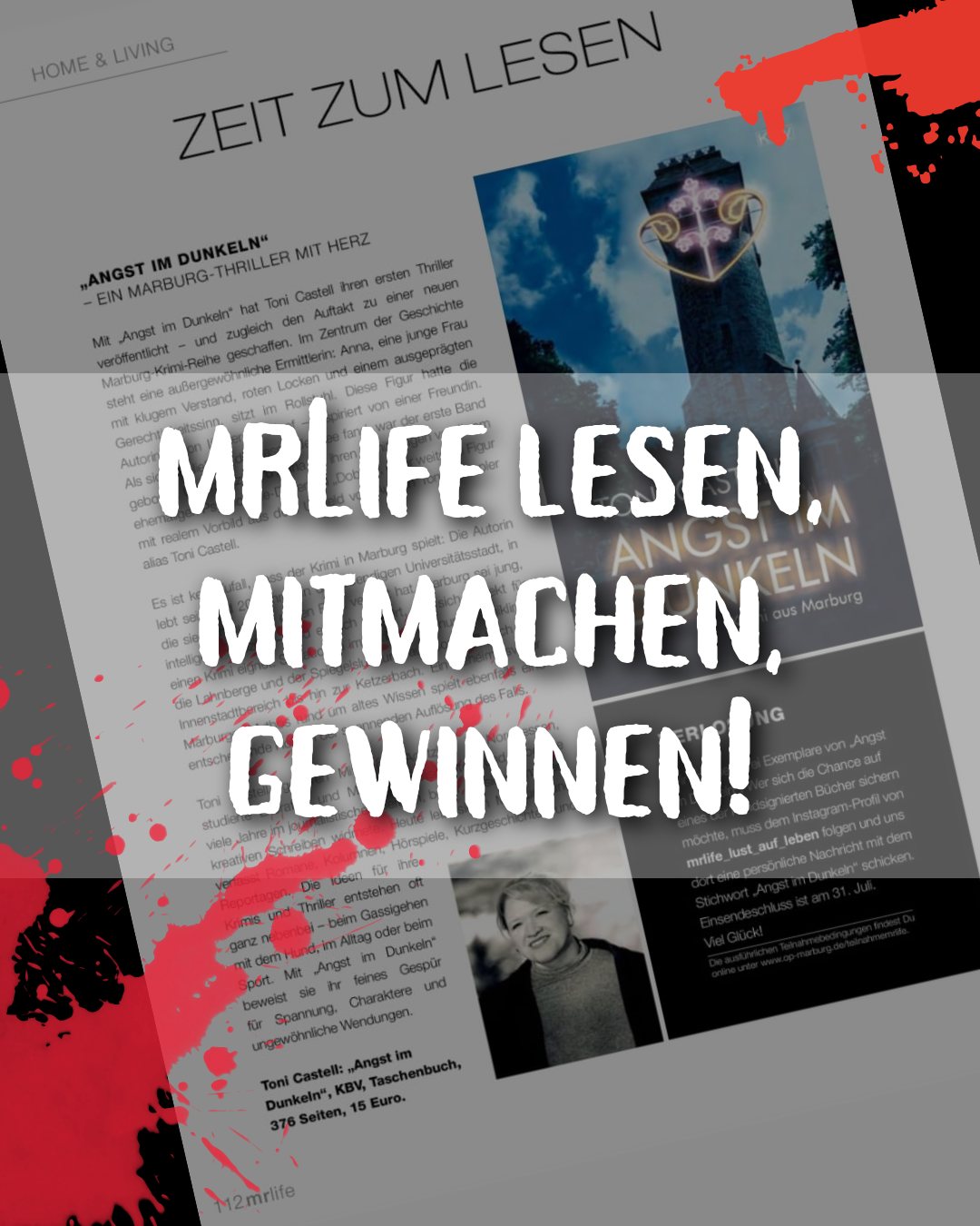 Tatütata, die neue @mrlife_lust_auf_leben ist da! Und mit dabei ... ein "Angst im Dunkeln"-Gewinnspiel.
Danke! Ganz besonders an Melanie Weiershäuser (@belichtbar_fotografie). (Zufall, dass es auf Seite eins-eins-zwei erschien? 😁)
Online lesen: https://bit.ly/44exz93
#TeamMarburg #TatortMarburg #AngstimDunkeln #Marburg #MarburgKrimi